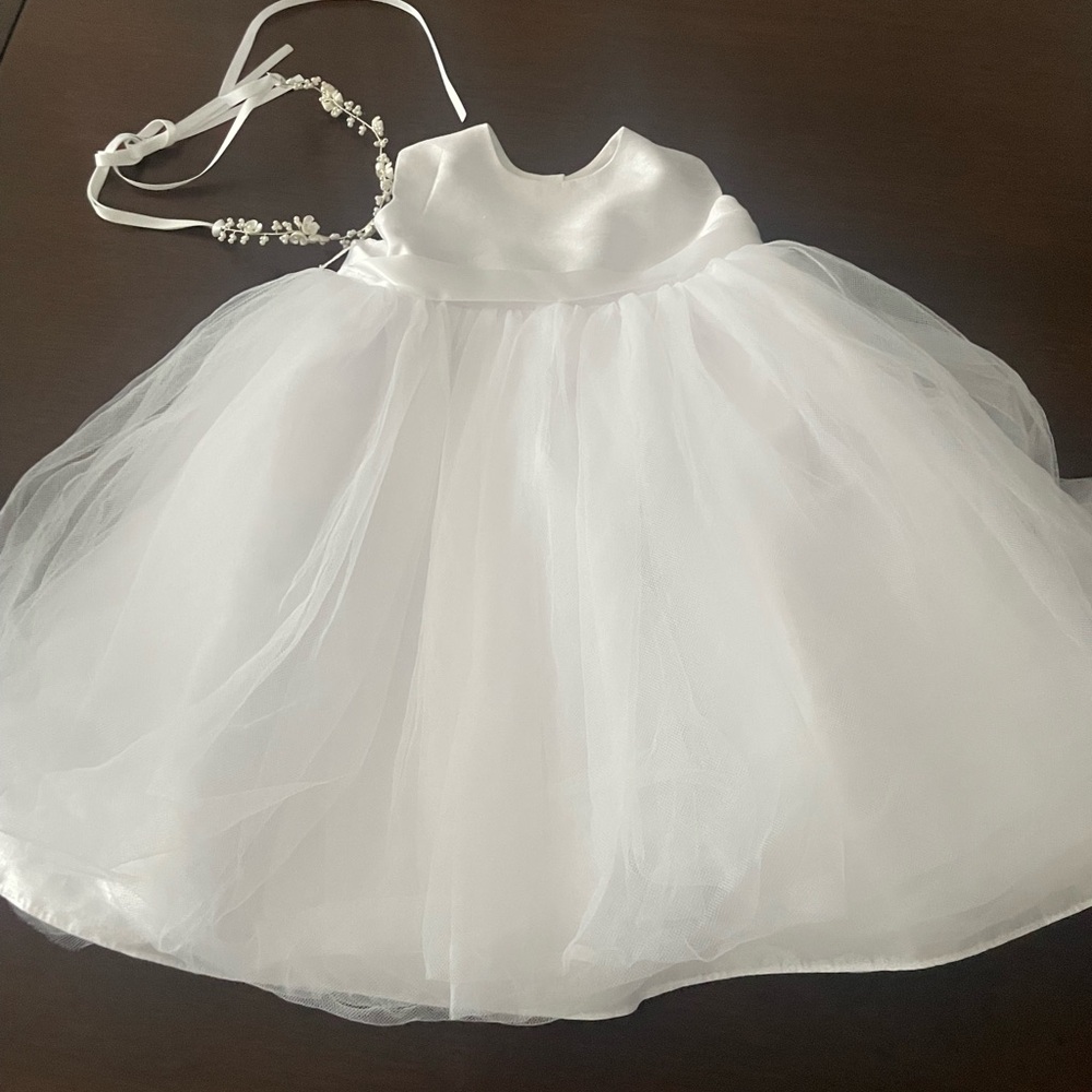 Davids Bridal 12 mo flower girl dress with hand beaded floral crown